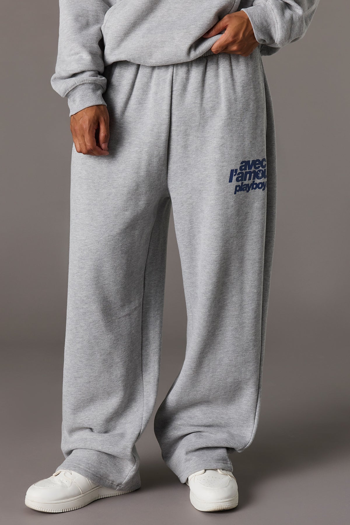Playboy Graphic Wide Leg Fleece Sweatpant - Heather Grey