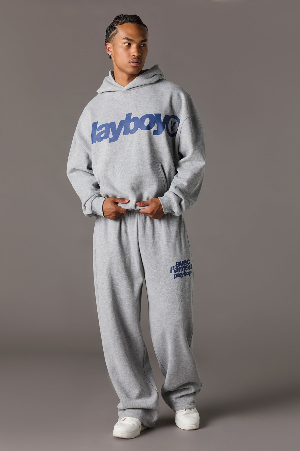 Alt View 2. Playboy Graphic Wide Leg Fleece Sweatpant - Heather Grey