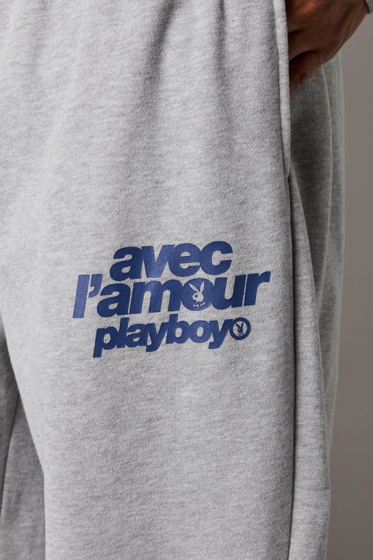Alt View 4. Playboy Graphic Wide Leg Fleece Sweatpant - Heather Grey