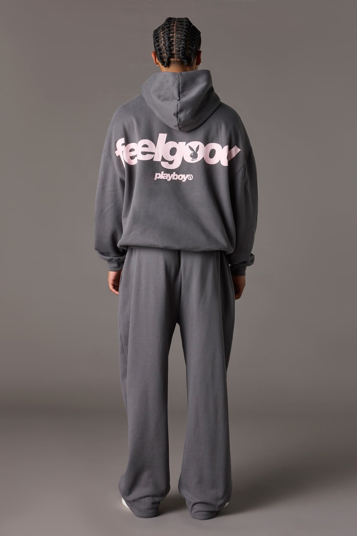 Alt View 3. Playboy Graphic Wide Leg Fleece Sweatpant - Dark Grey