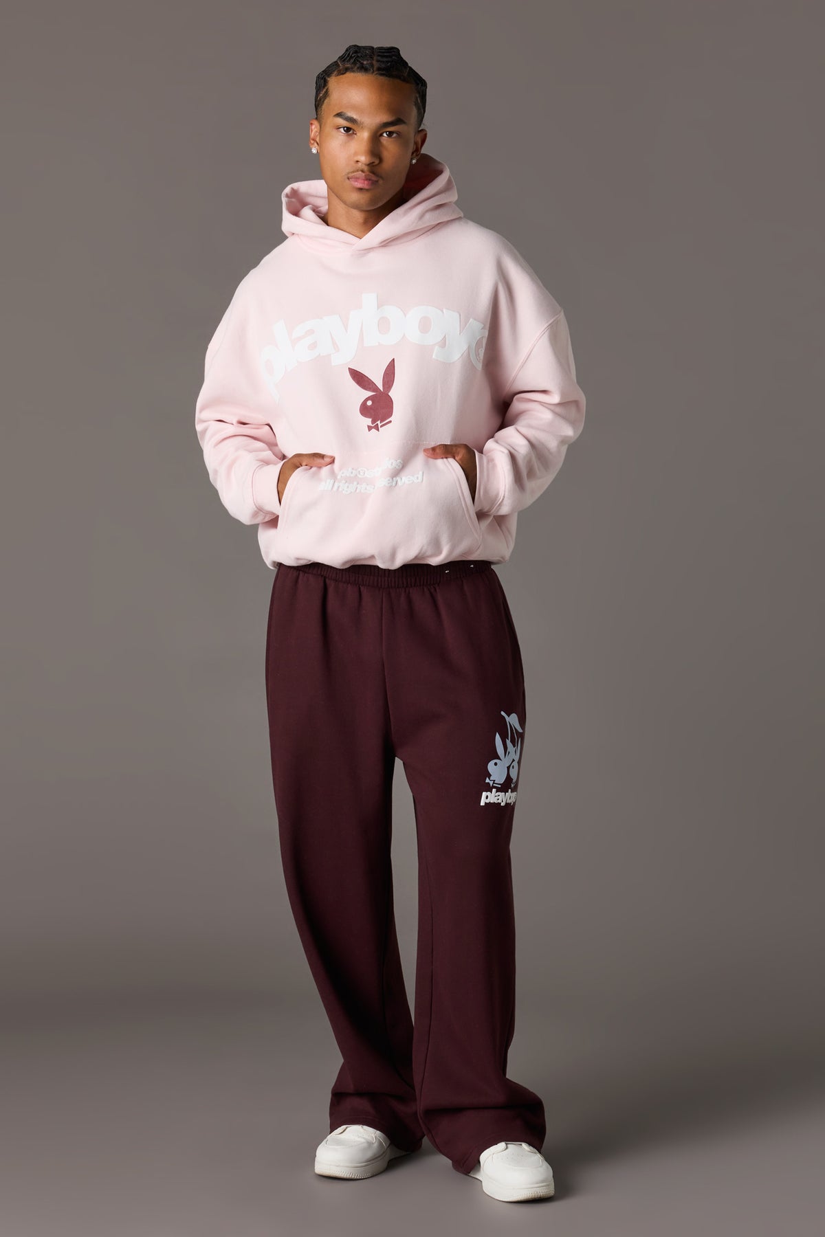 Alt View 2. Playboy Graphic Wide Leg Fleece Sweatpant - Burgundy