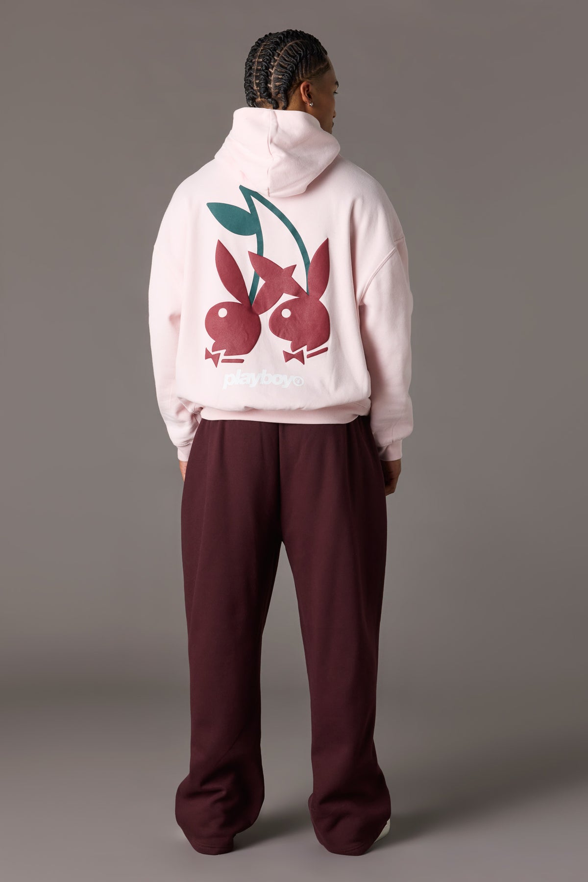 Alt View 3. Playboy Graphic Wide Leg Fleece Sweatpant - Burgundy