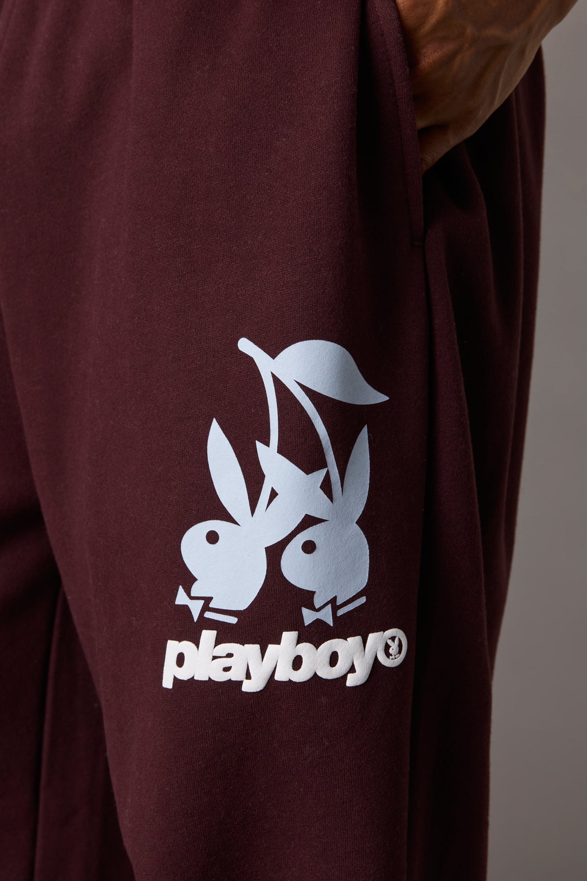 Alt View 4. Playboy Graphic Wide Leg Fleece Sweatpant - Burgundy