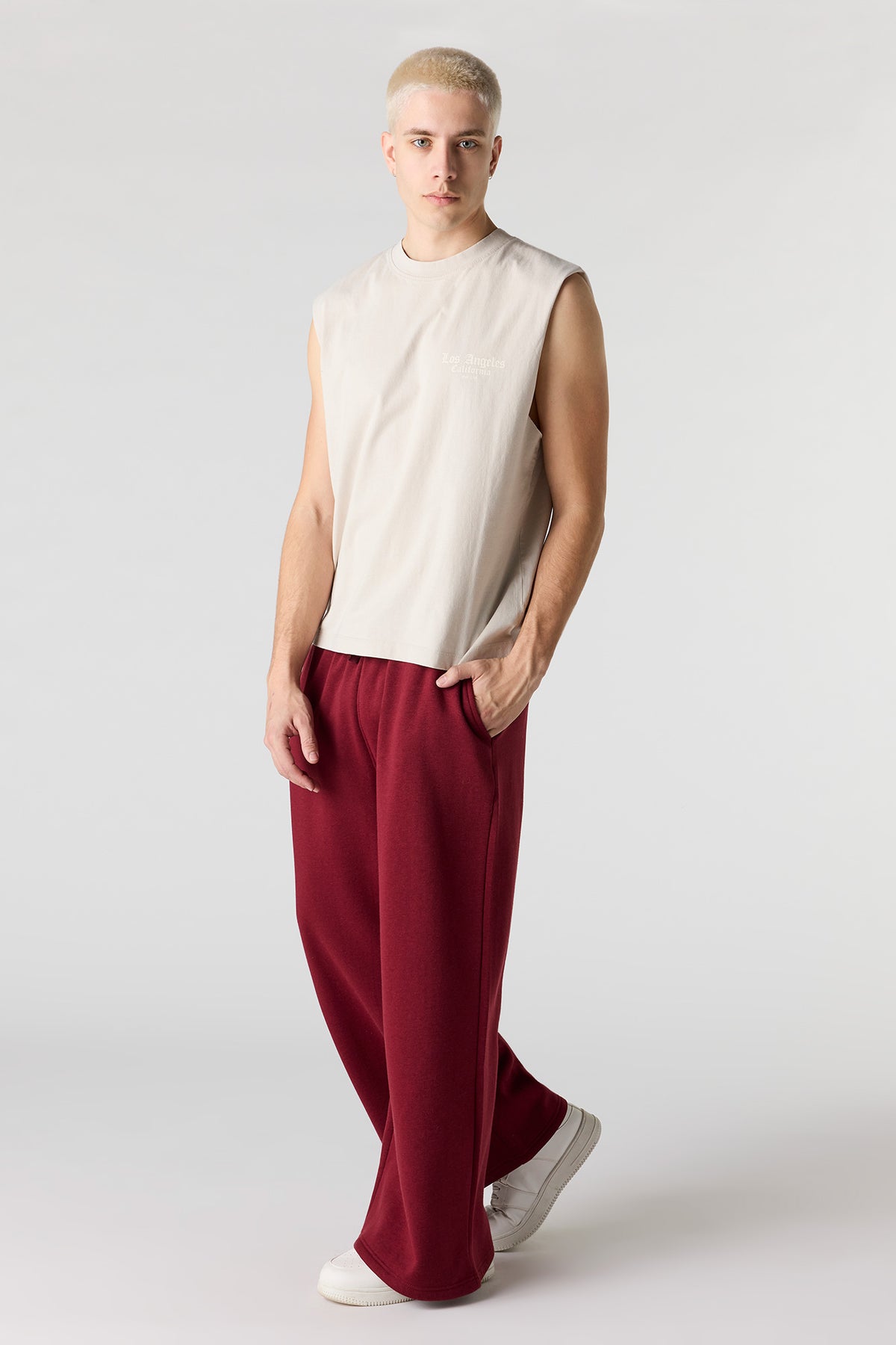 Alt View 2. Fleece Ultra Wide Leg Sweatpant - Burgundy