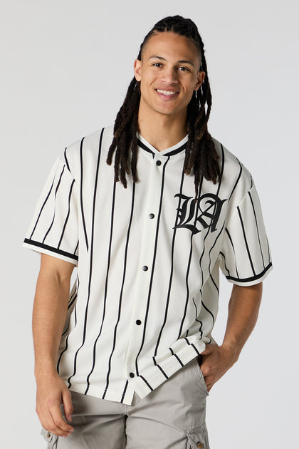 Pinstriped LA Graphic Mesh Baseball Jersey