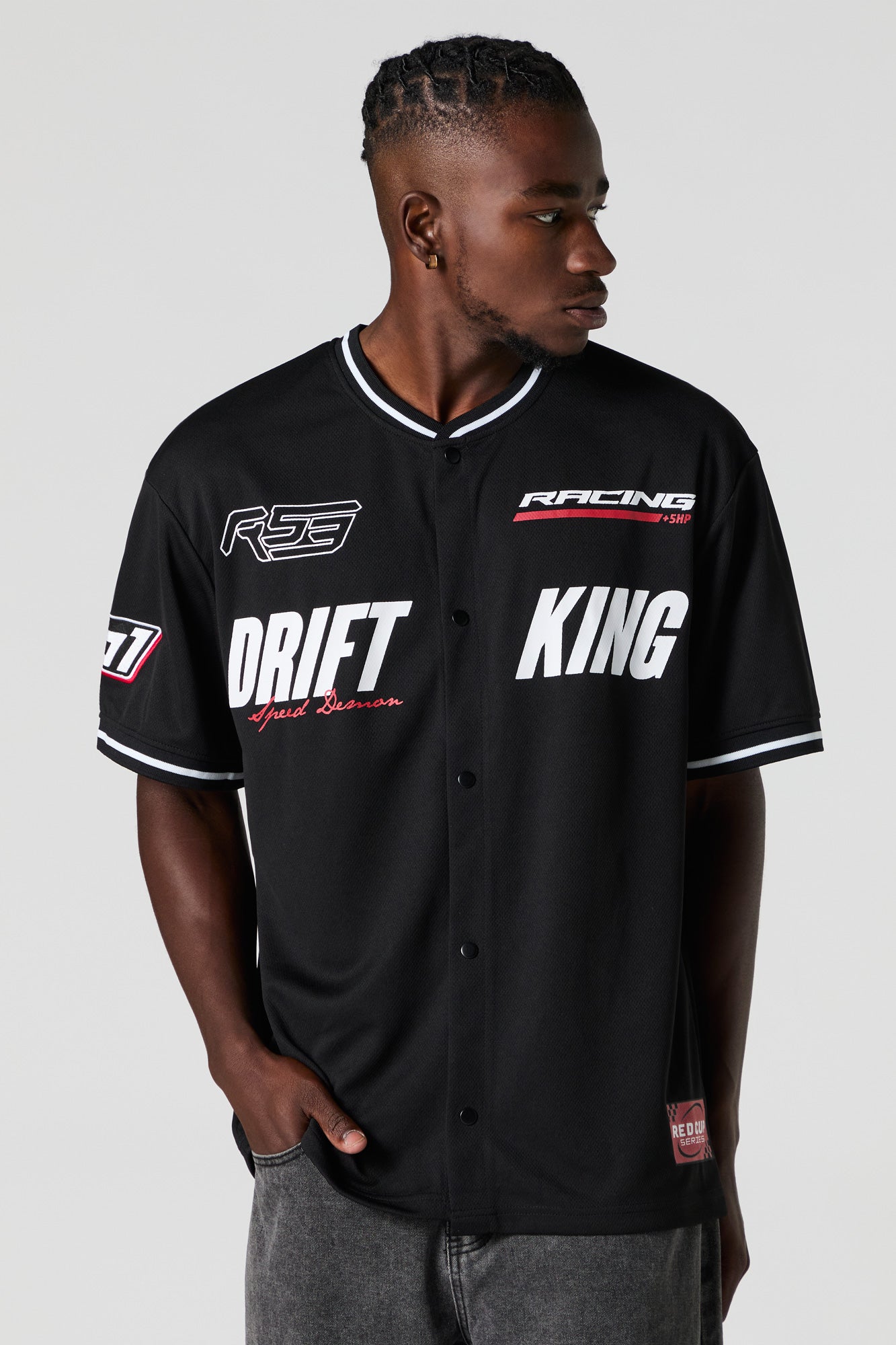 Drift King Graphic Mesh Racing Baseball Jersey