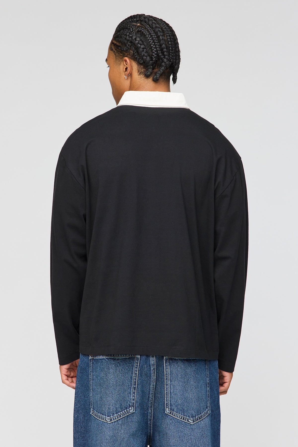 Alt View 2. Embroidered Colour Block Long Sleeve Polo Shirt - Black