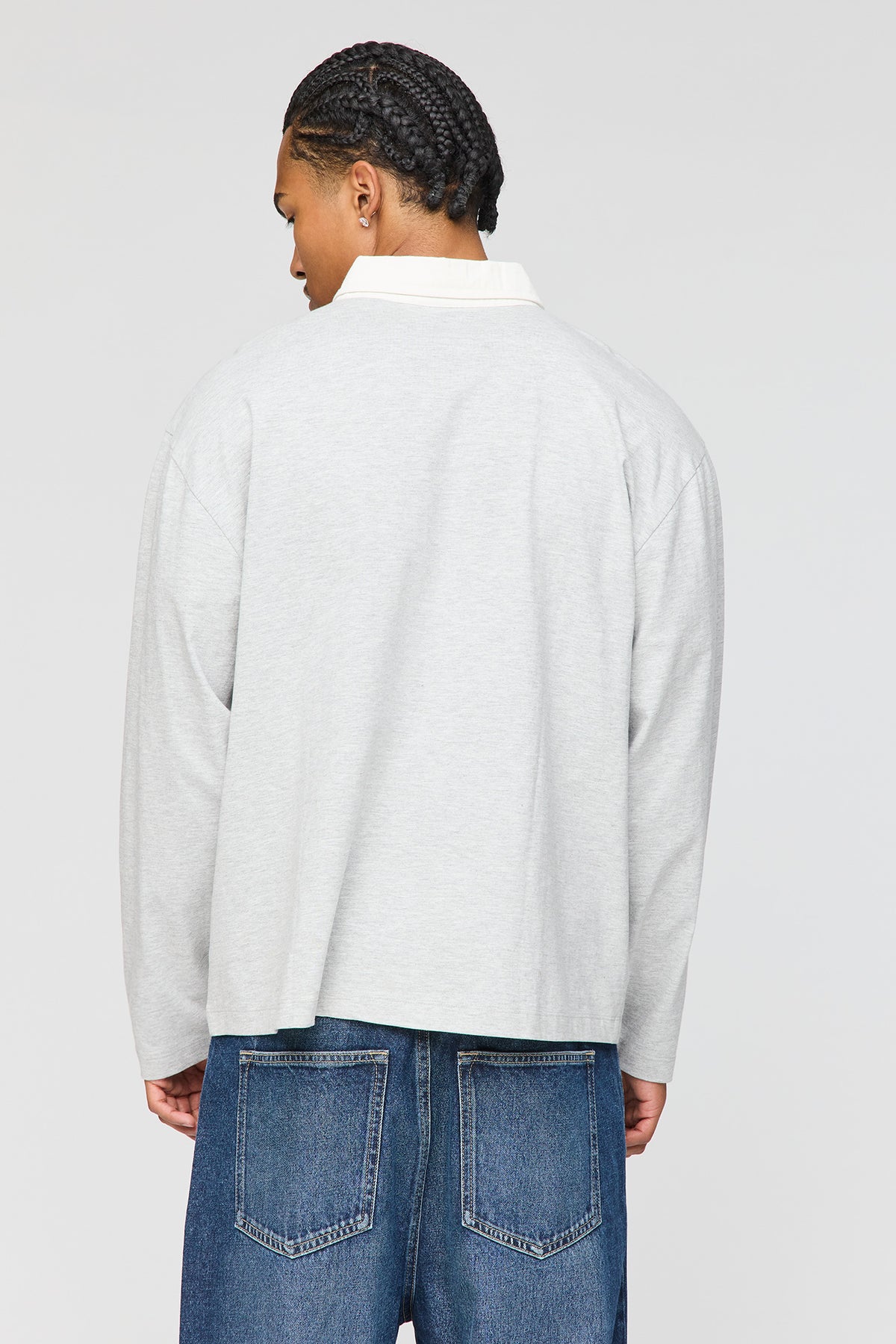Alt View 2. Embroidered Colour Block Long Sleeve Polo Shirt - Heather Grey