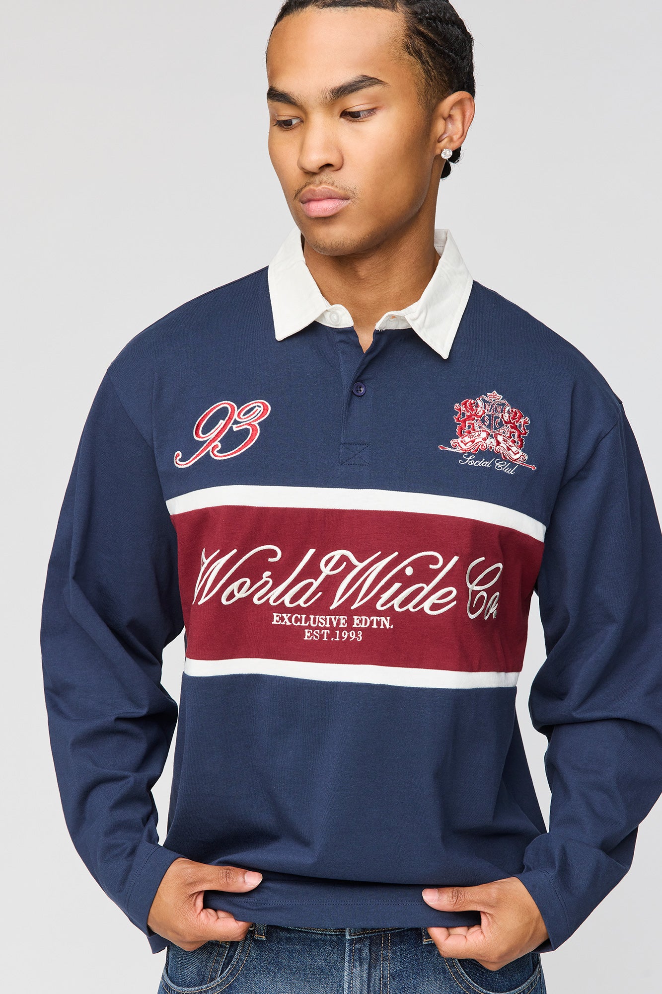 Embroidered Colour Block Long Sleeve Polo Shirt – Urban Planet