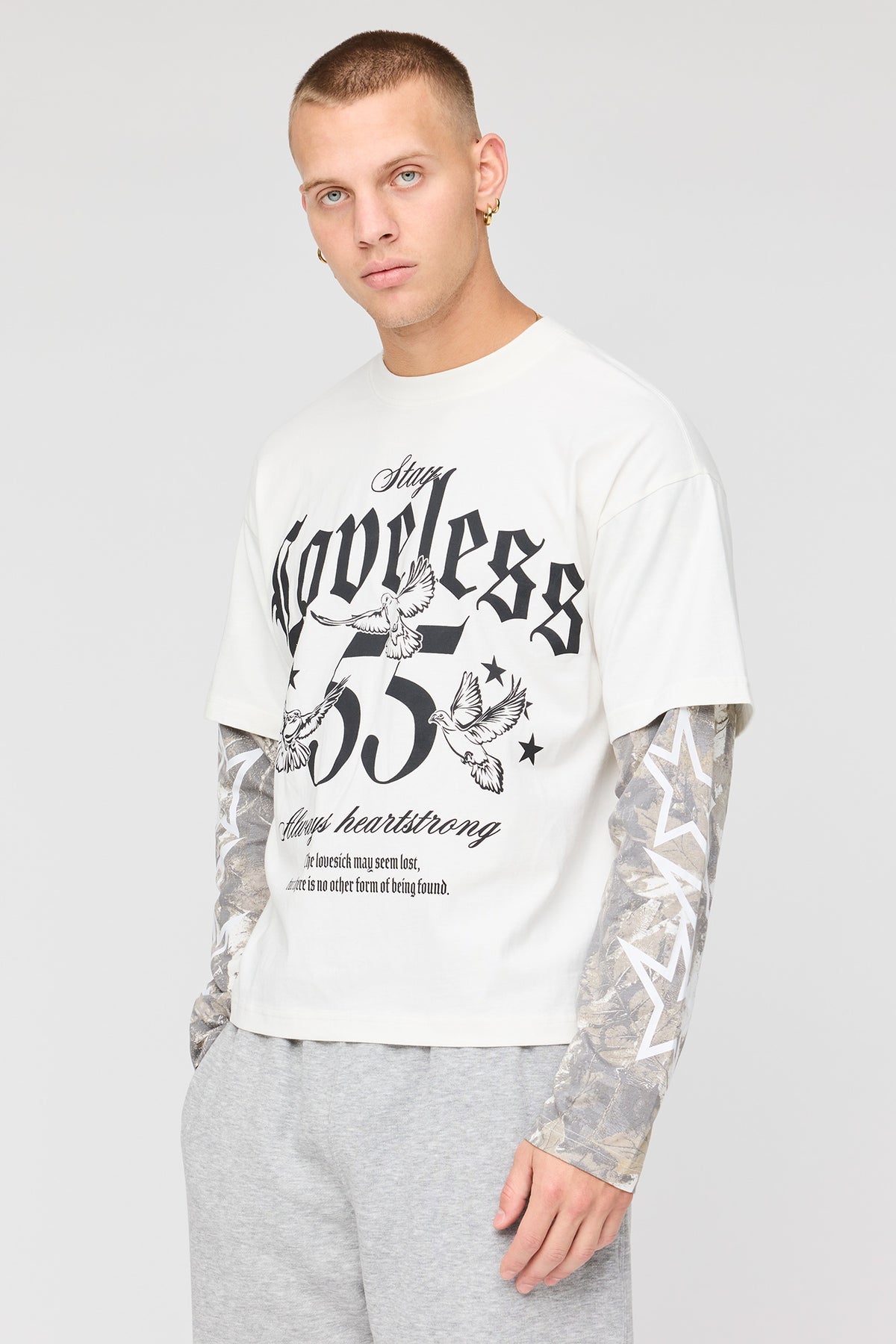 Layered Twofer Graphic Long Sleeve Top - White