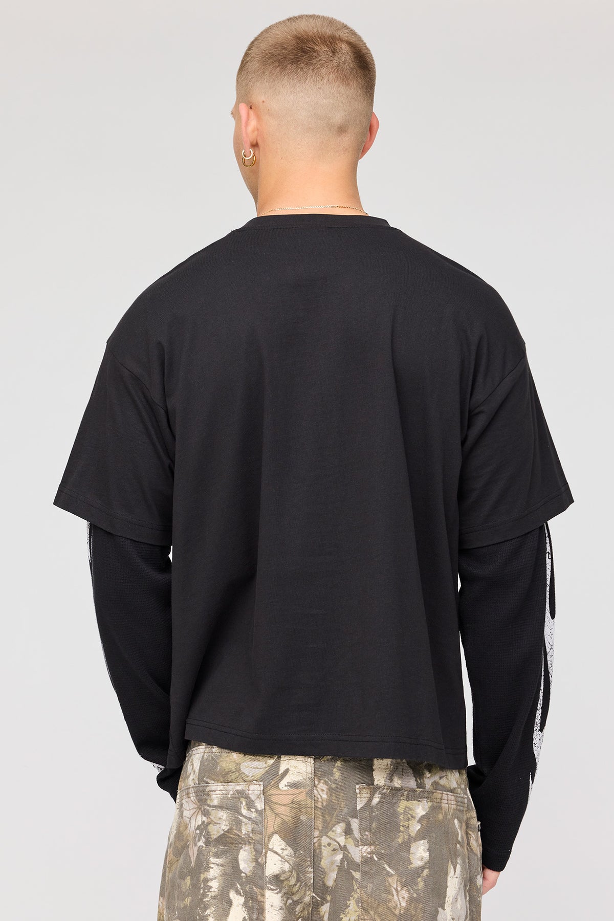Alt View 2. Layered Twofer Graphic Long Sleeve Top - Black