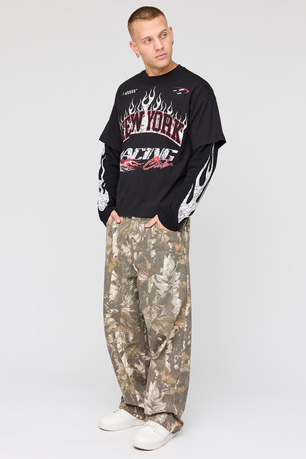 Alt View 3. Layered Twofer Graphic Long Sleeve Top - Black