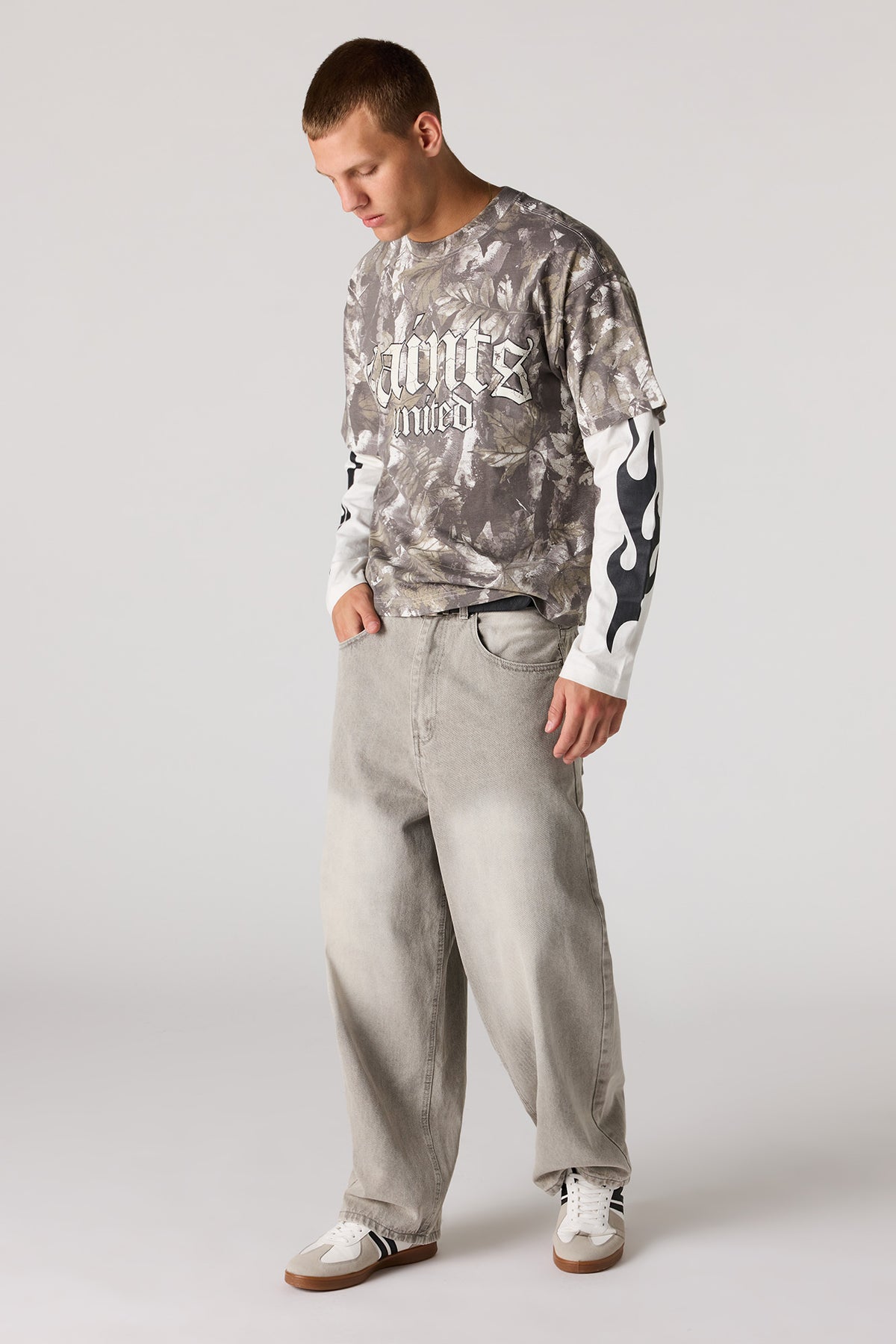 Alt View 3. Graphic Layered Long Sleeve Top - Camouflage