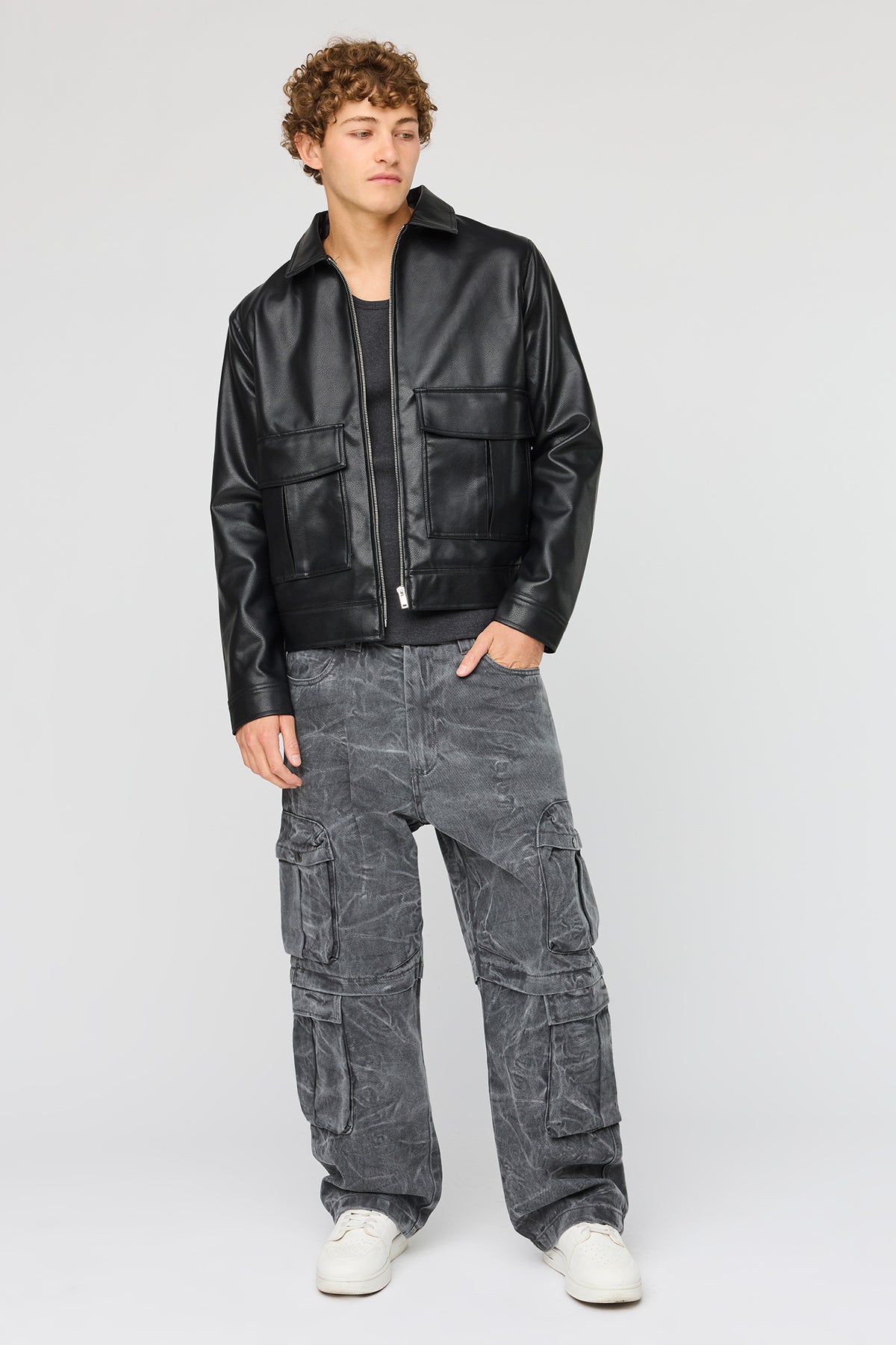 Alt View 2. Washed Baggy Cargo Jean - Black