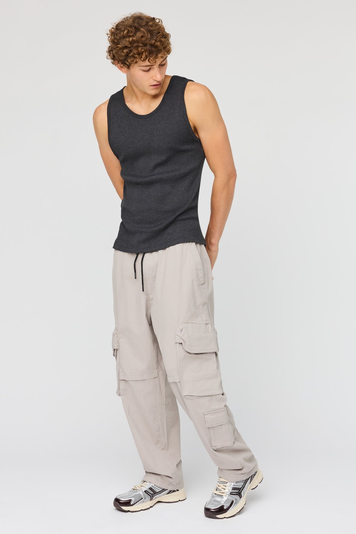 Alt View 2. Baggy Cargo Pant - Light Grey