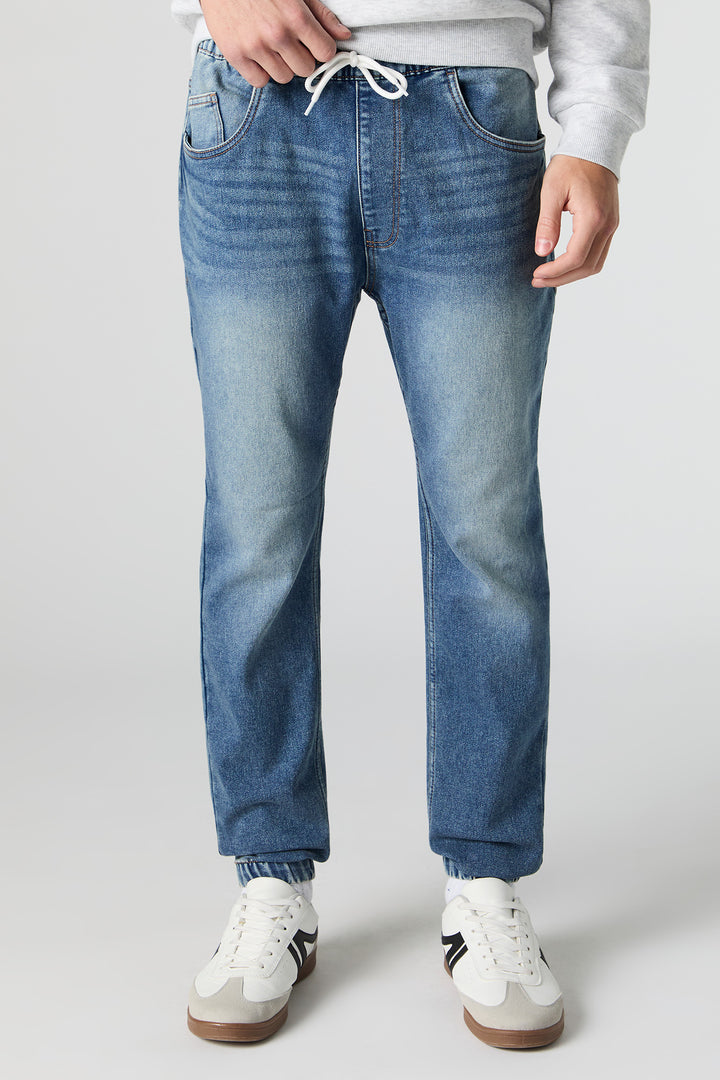 Jogger en denim à taille coulissante