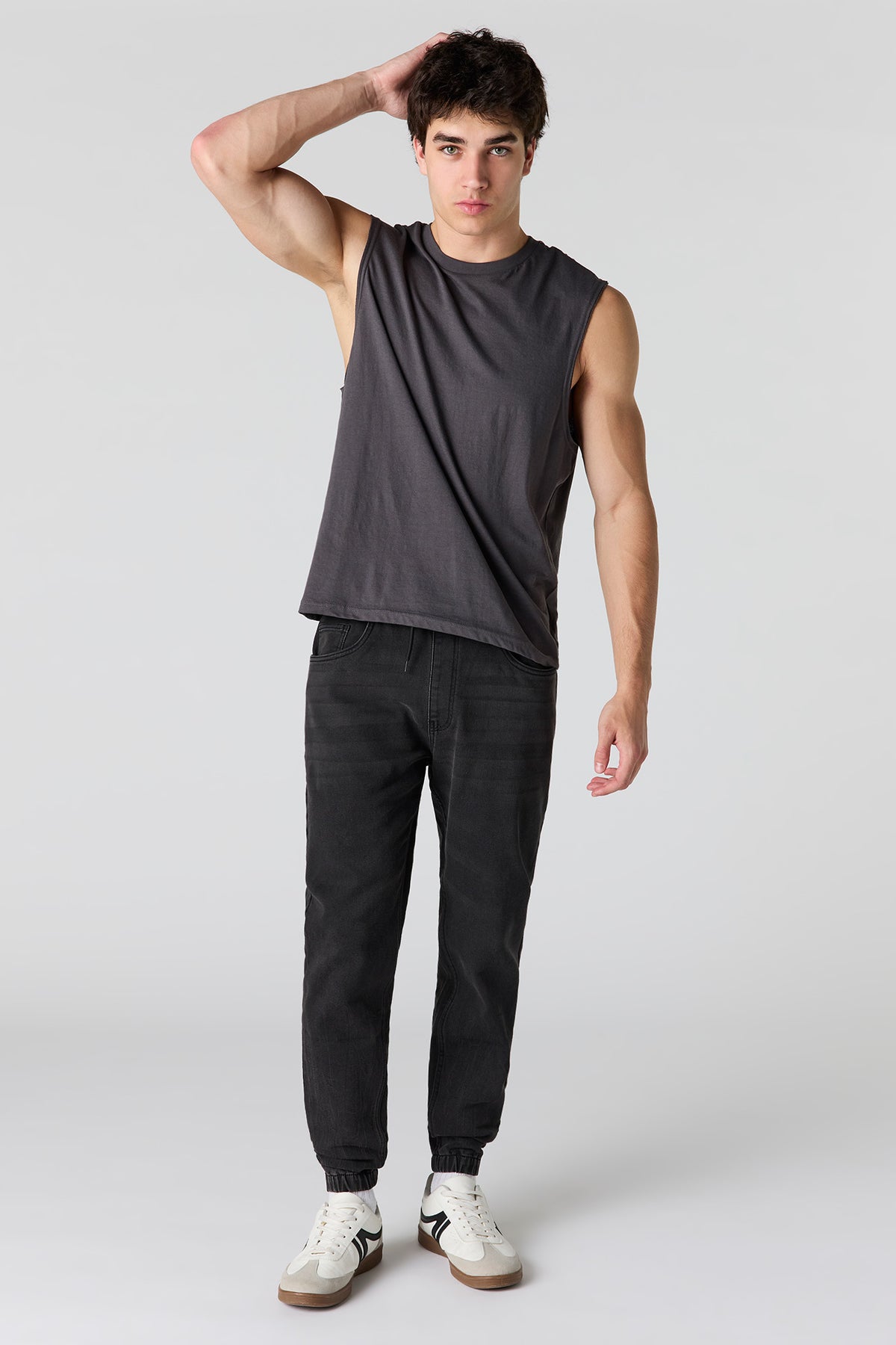 Alt View 2. Drawstring Denim Jogger - Black