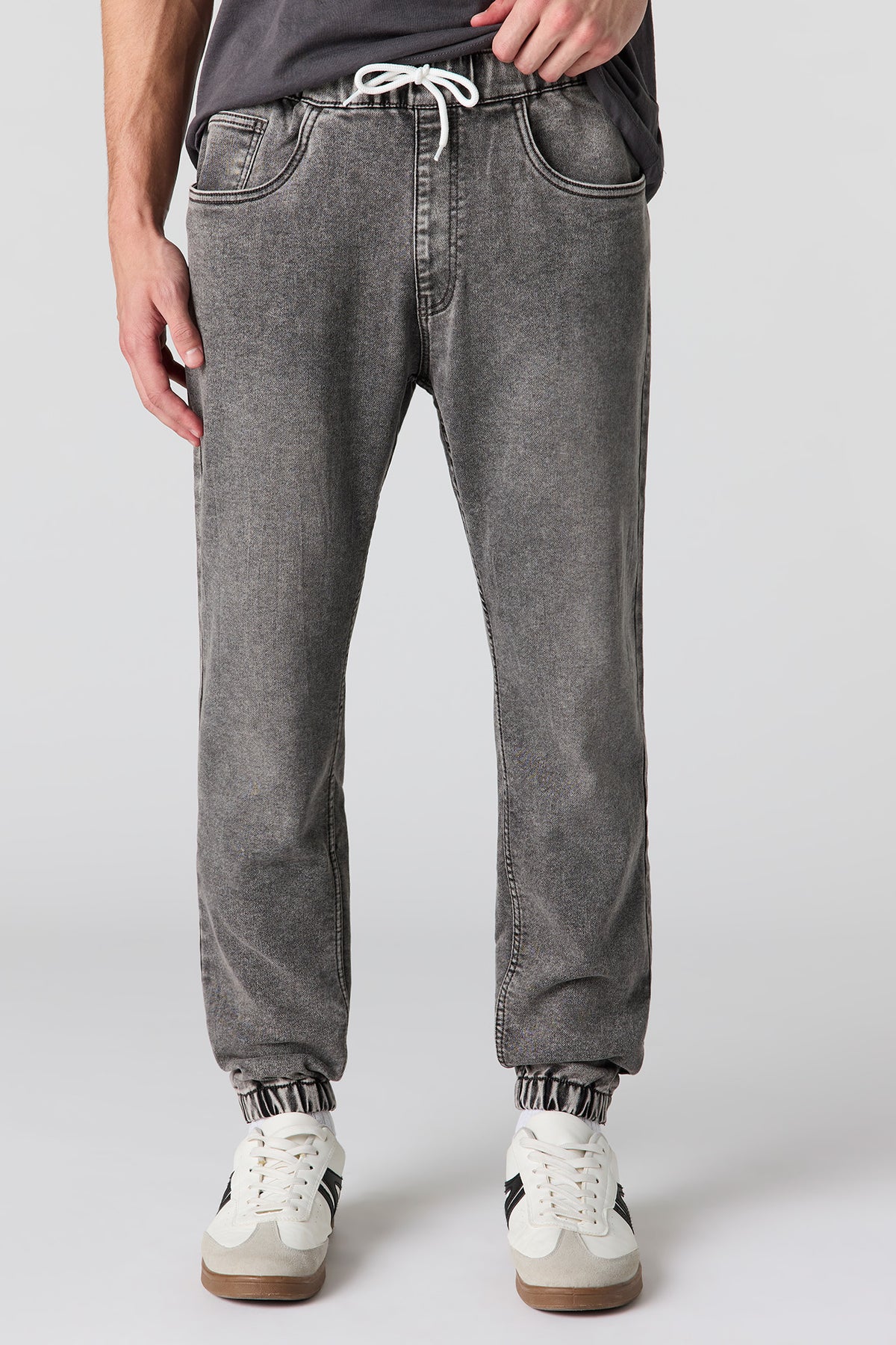 Drawstring Denim Jogger - Light Grey