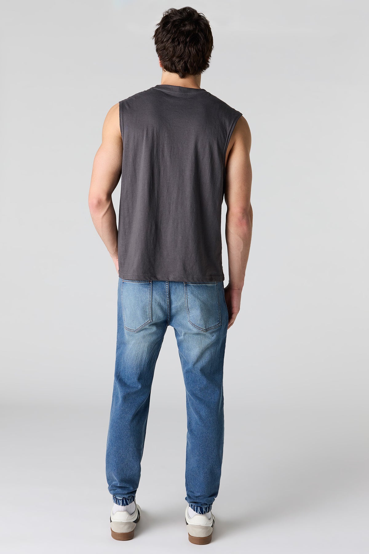 Alt View 3. Drawstring Denim Jogger - Medium Blue