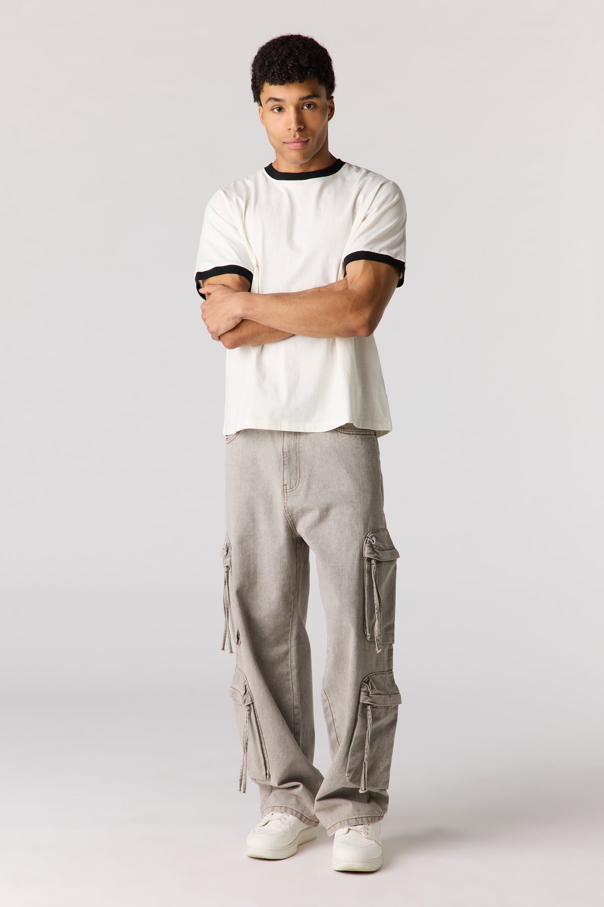 Alt View 2. Baggy Cargo Jean - Light Grey