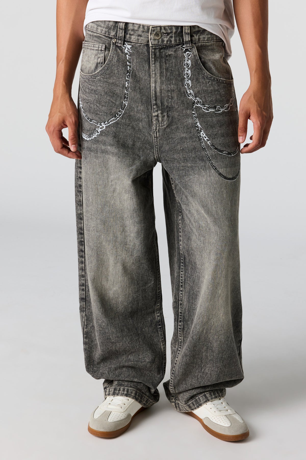 Vue alternative 2. Super Baggy Chain Graphic Jean - Gris noir