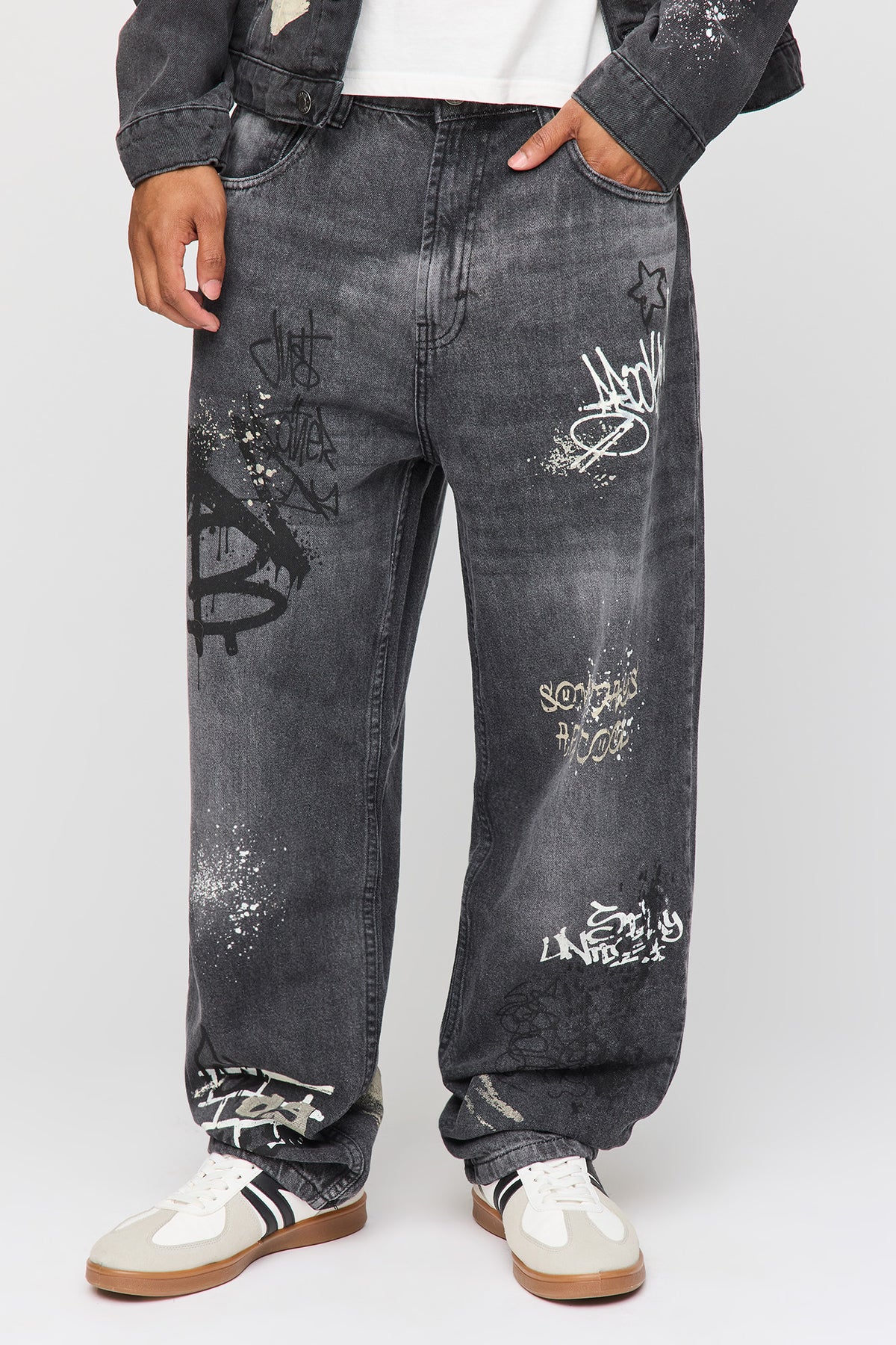 Graffiti Graphic Baggy Jean - Black