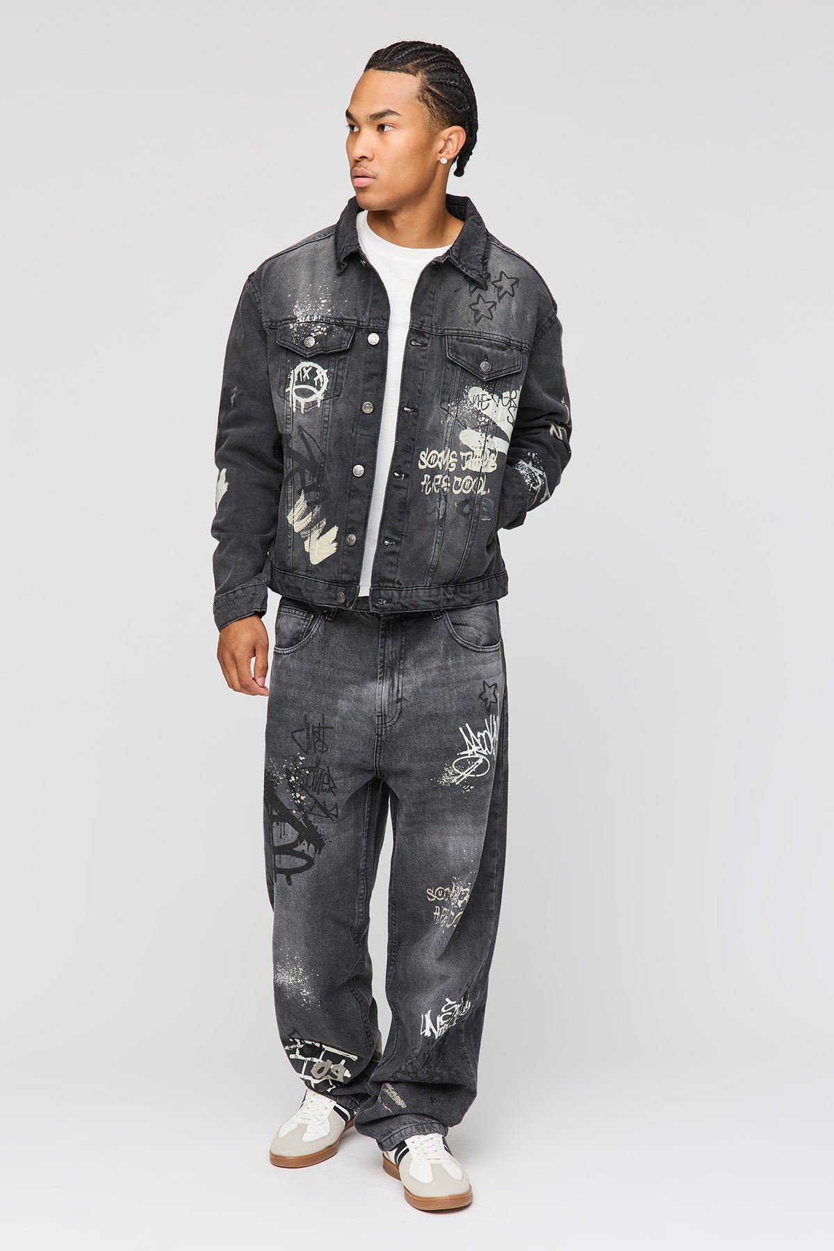 Alt View 2. Graffiti Graphic Baggy Jean - Black