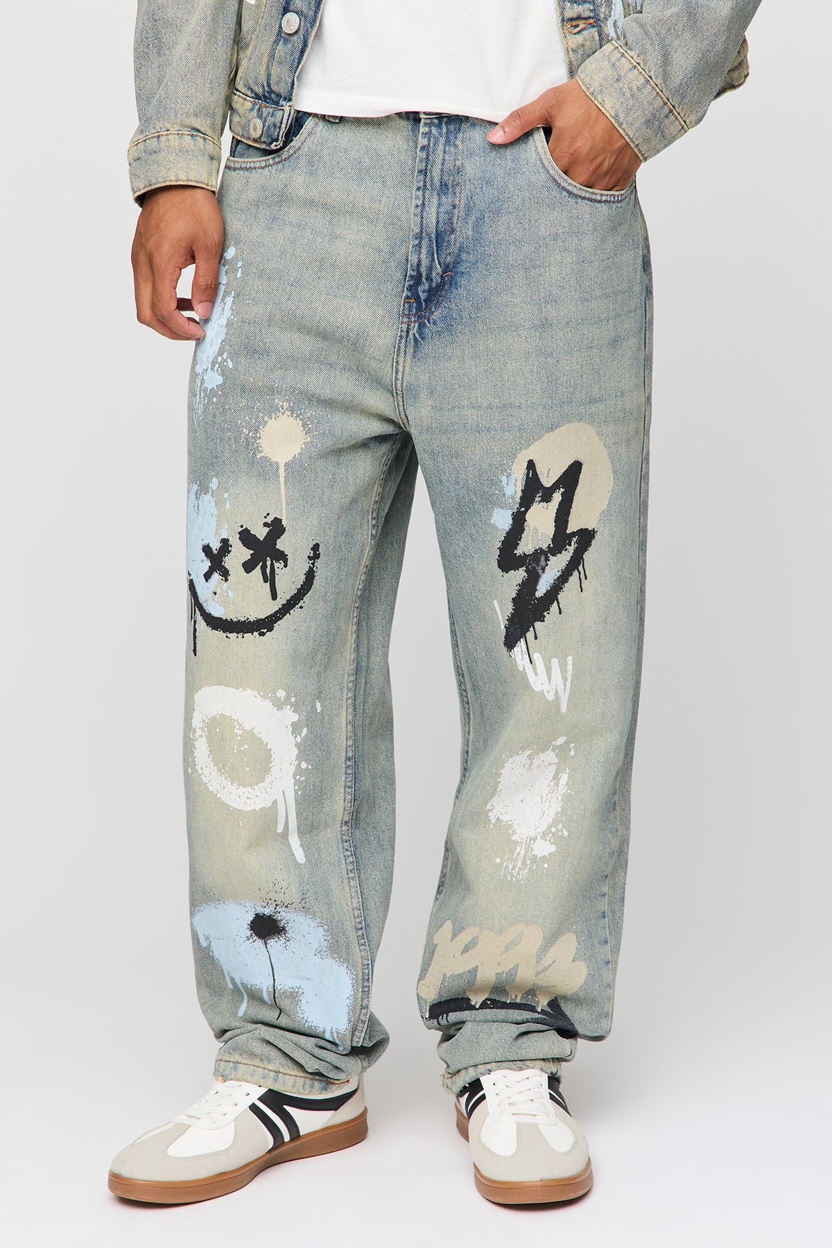 Graffiti Graphic Baggy Jean - Pacific Blue