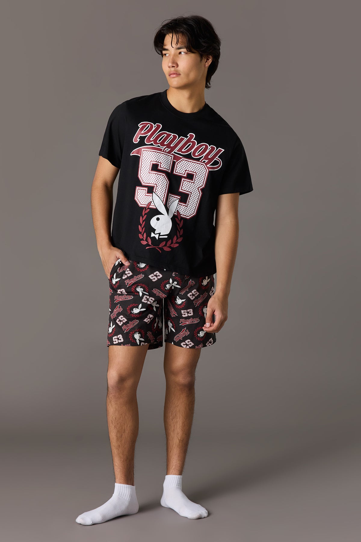Alt View 2. Playboy Graphic Tee & Short Pajama Set - Black with White