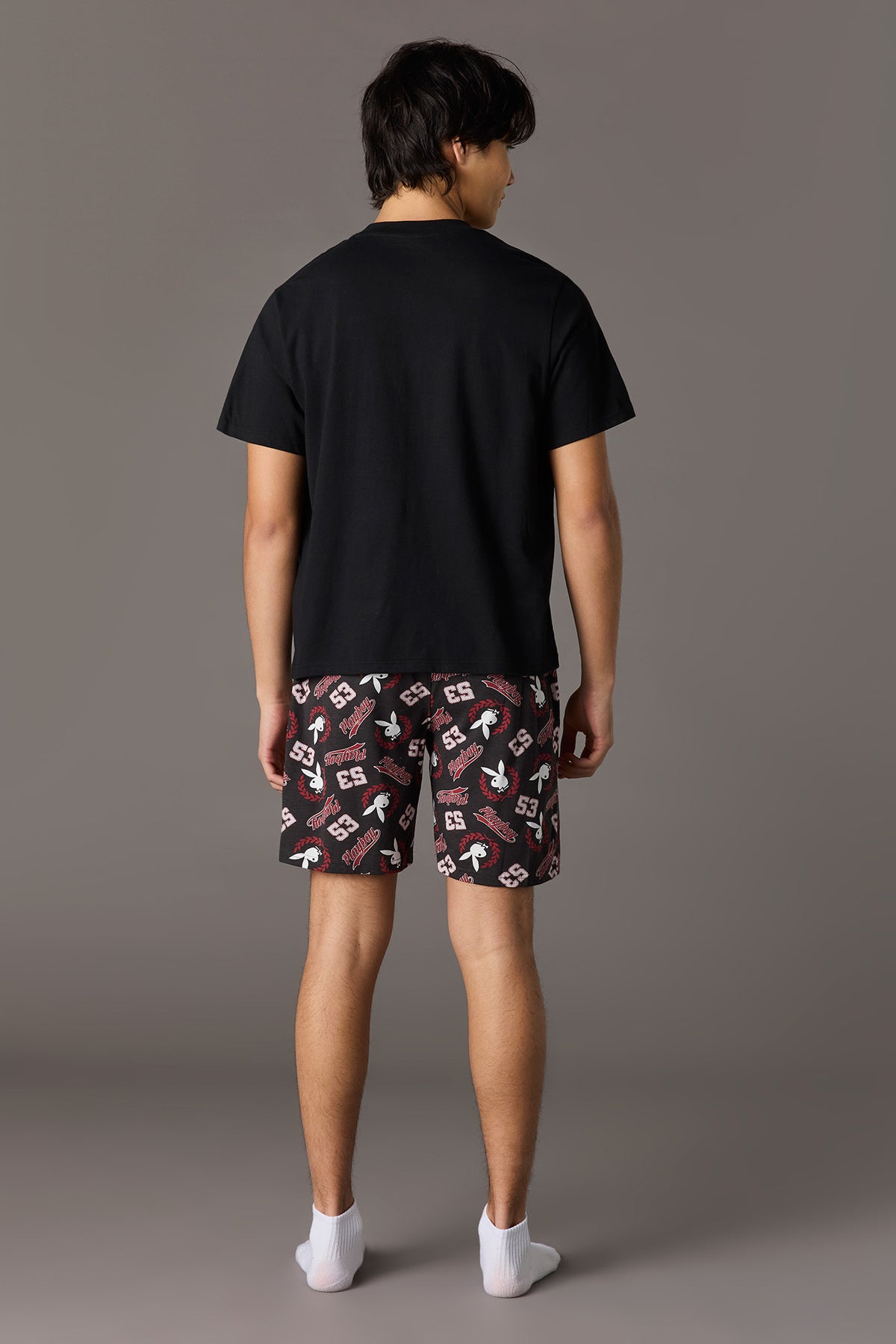 Alt View 3. Playboy Graphic Tee & Short Pajama Set - Black with White