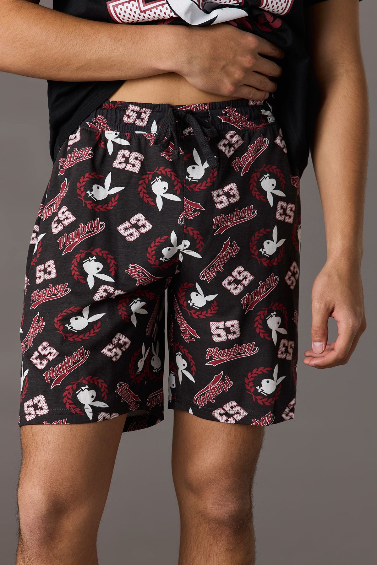 Alt View 4. Playboy Graphic Tee & Short Pajama Set - Black with White