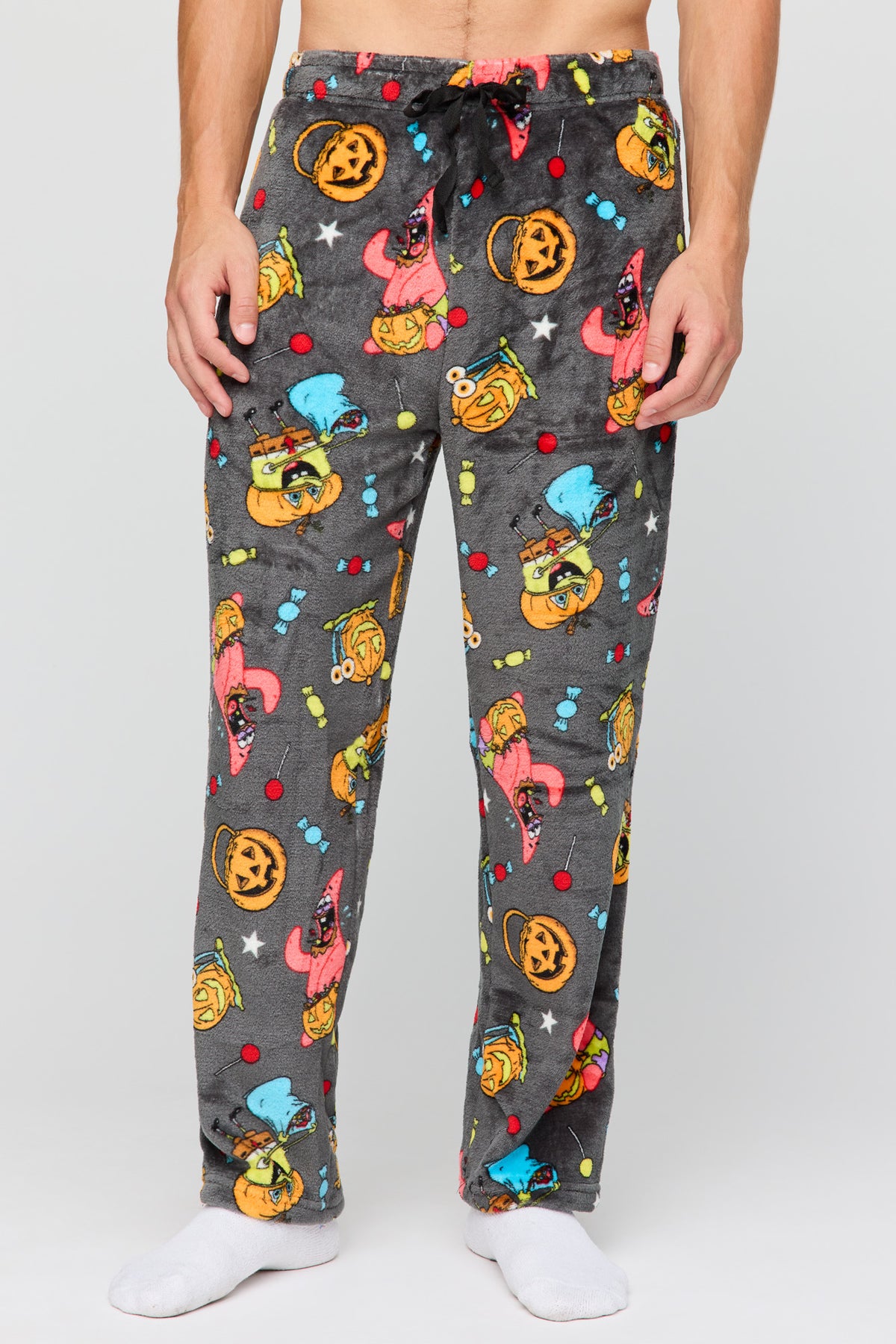 Halloween Print Plush Pajama Pant - Charcoal