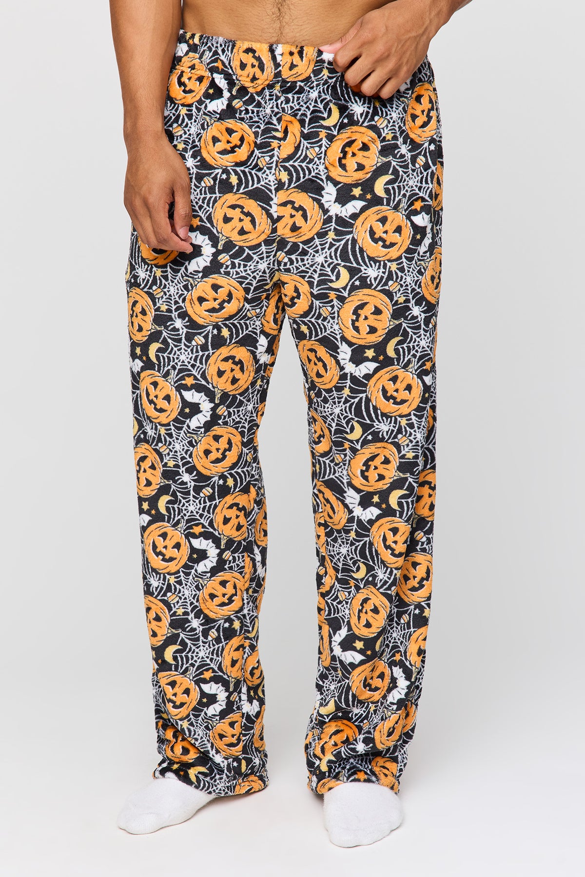 Halloween Print Plush Pajama Pant - Black
