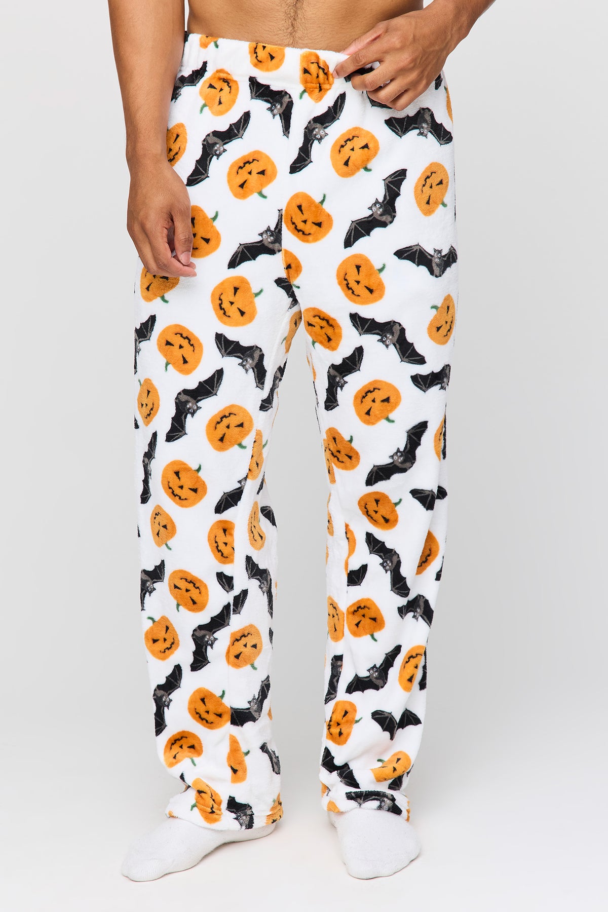 Halloween Print Plush Pajama Pant - White