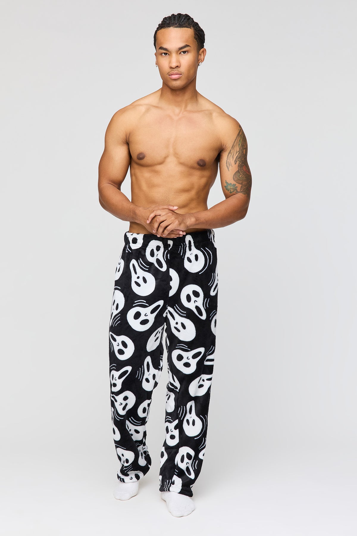 Alt View 2. Halloween Print Plush Pajama Pant - Black with White