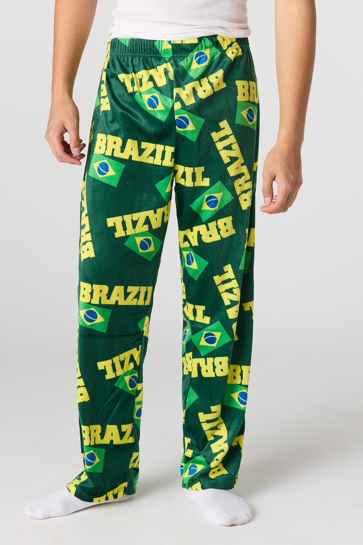 Brazil Print Plush Pajama Pant - Green