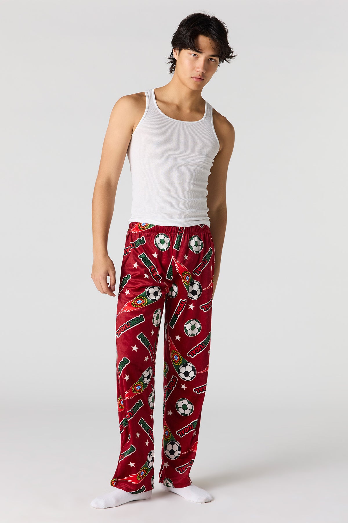 Alt View 2. Portugal Print Plush Pajama Pant - Red