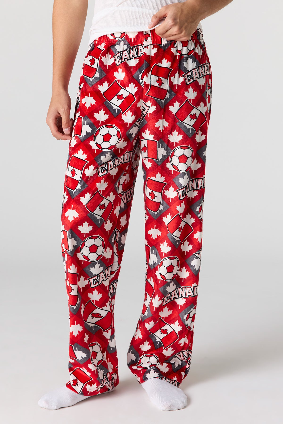Canada Print Plush Pajama Pant - Red