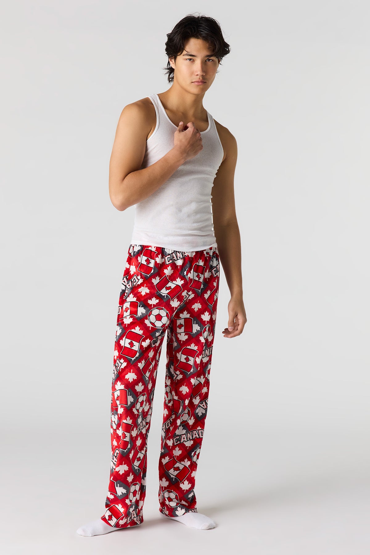 Alt View 2. Canada Print Plush Pajama Pant - Red