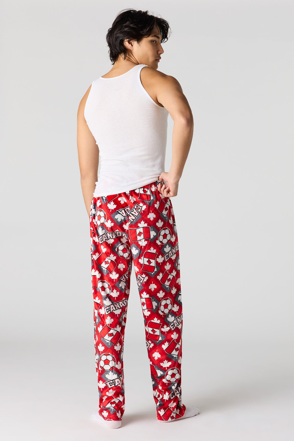 Alt View 3. Canada Print Plush Pajama Pant - Red
