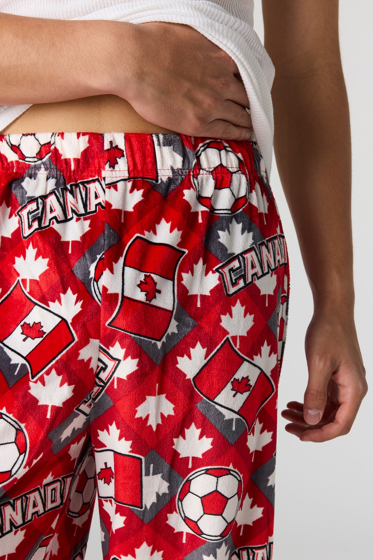Alt View 4. Canada Print Plush Pajama Pant - Red
