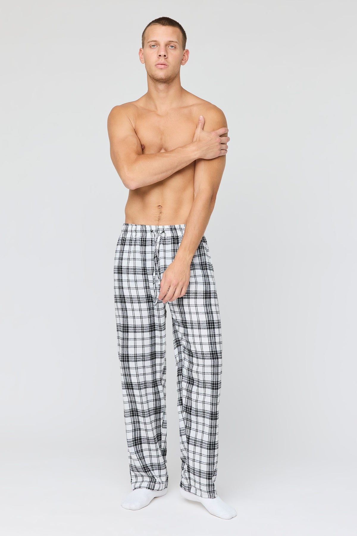 Alt View 2. Plaid Flannel Pajama Pant - White
