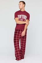 Graphic T-Shirt & Plush Plaid Pant Pajama Set