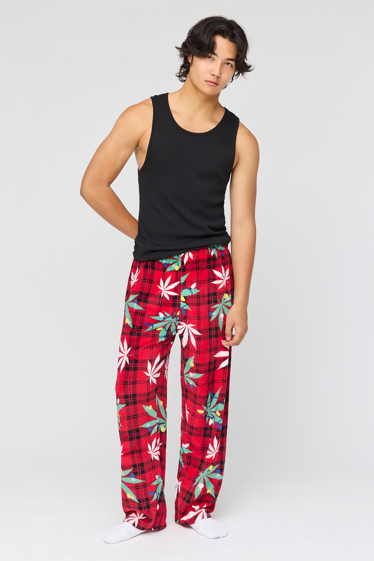 Alt View 2. Christmas Plush Pajama Pant - Dark Red