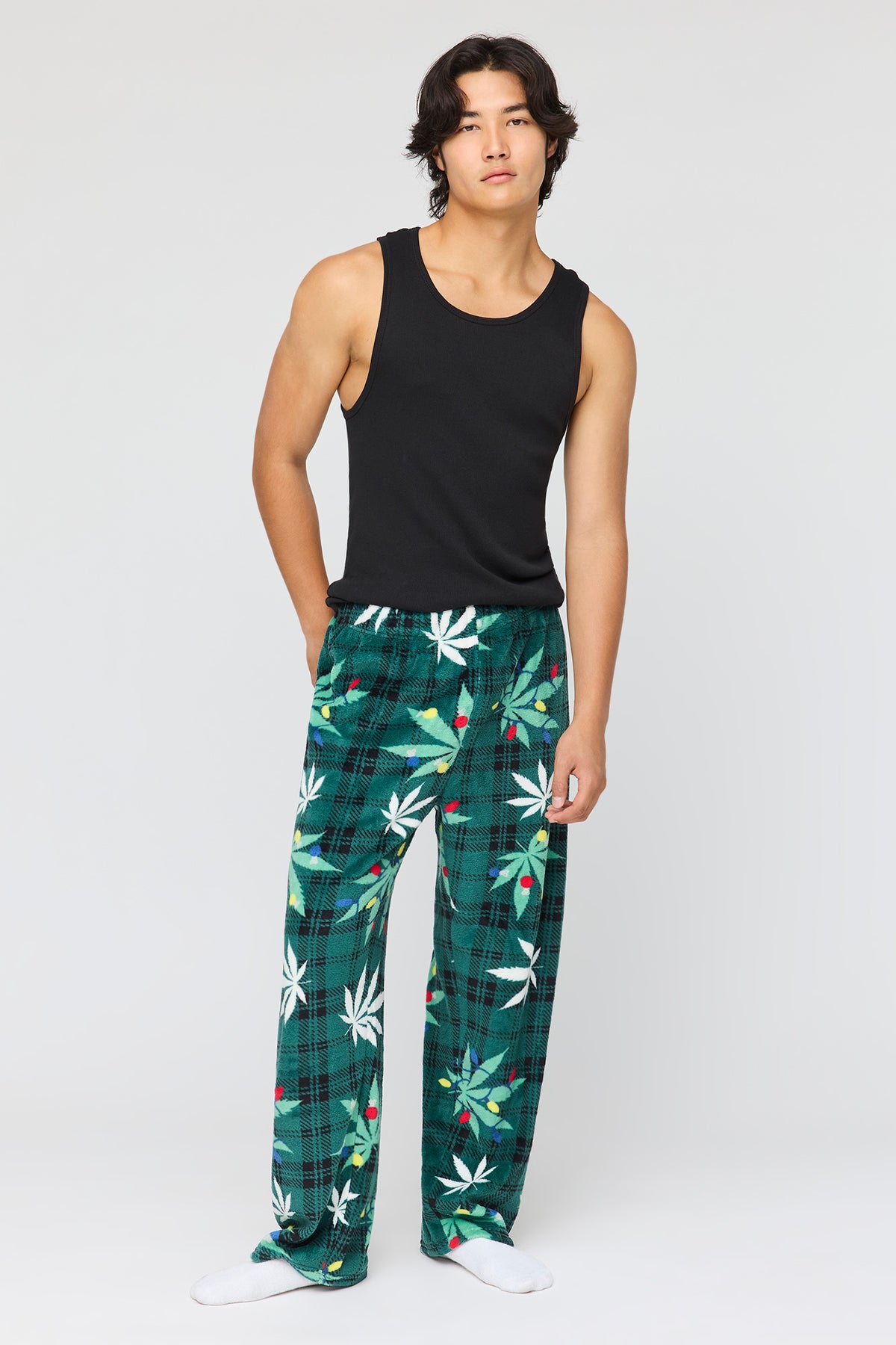 Alt View 2. Christmas Plush Pajama Pant - Black with White
