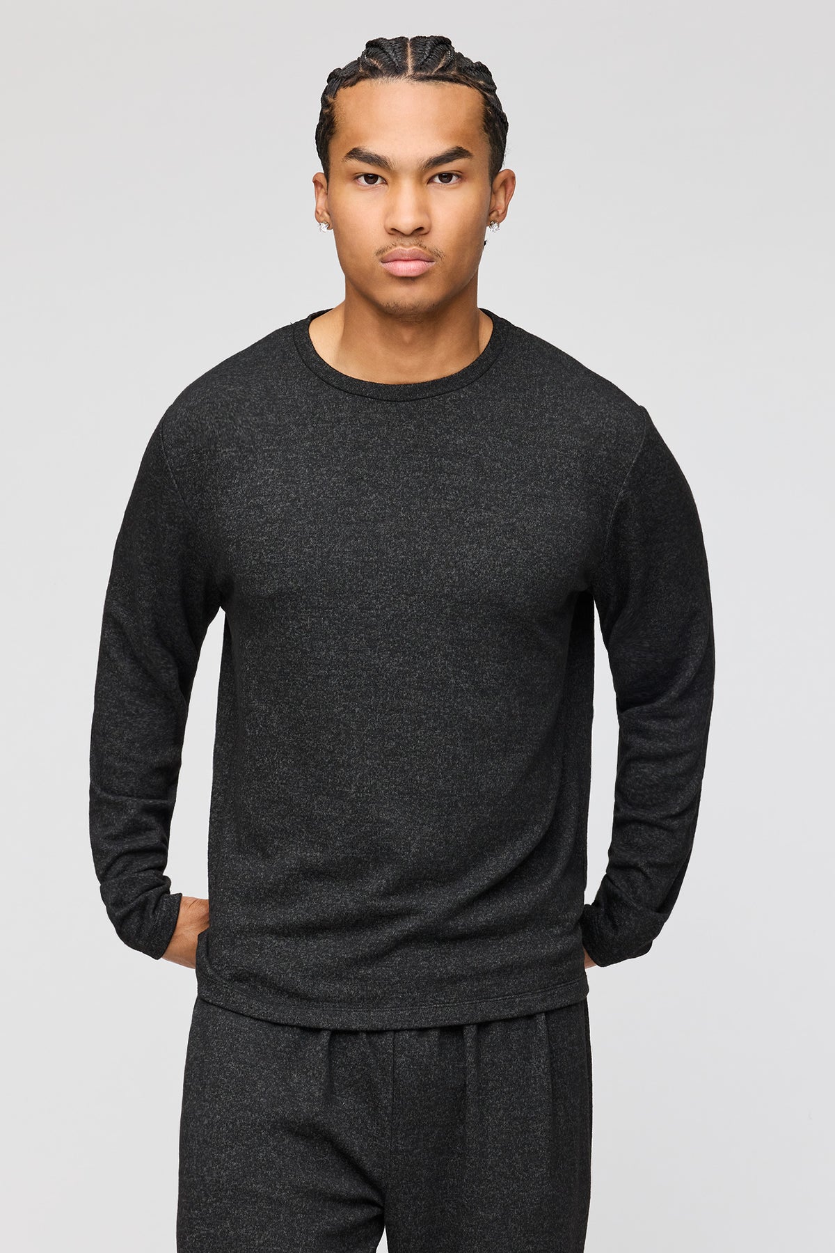 Alt View 2. Knit Long Sleeve Top & Pant Pajama Set - Charcoal