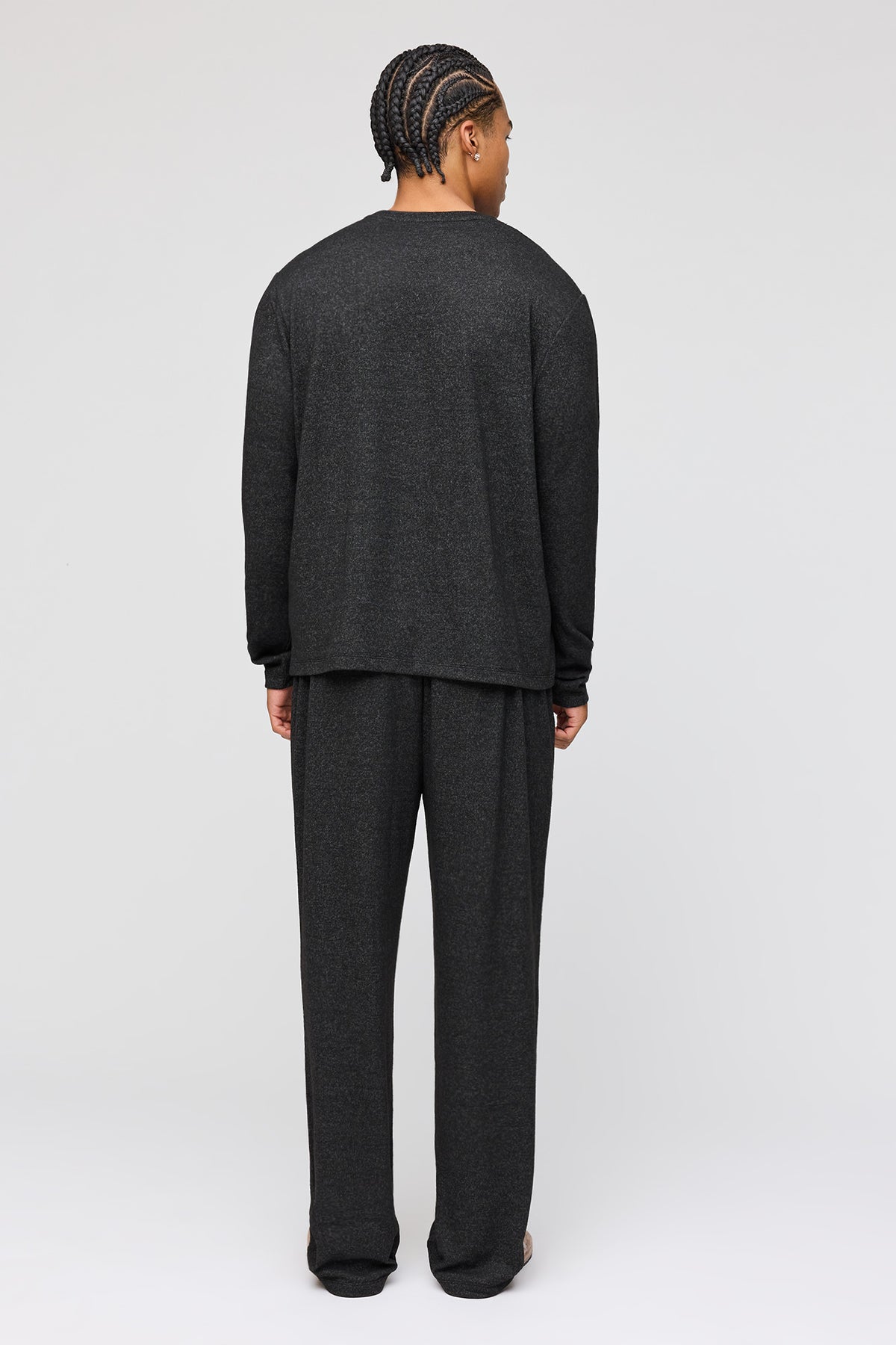 Alt View 4. Knit Long Sleeve Top & Pant Pajama Set - Charcoal