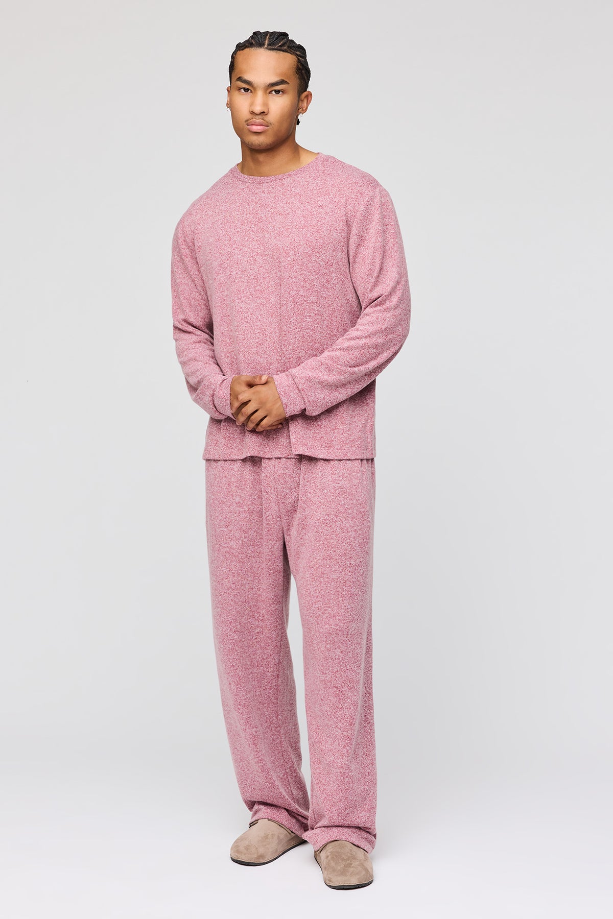 Knit Long Sleeve Top & Pant Pajama Set - Burgundy