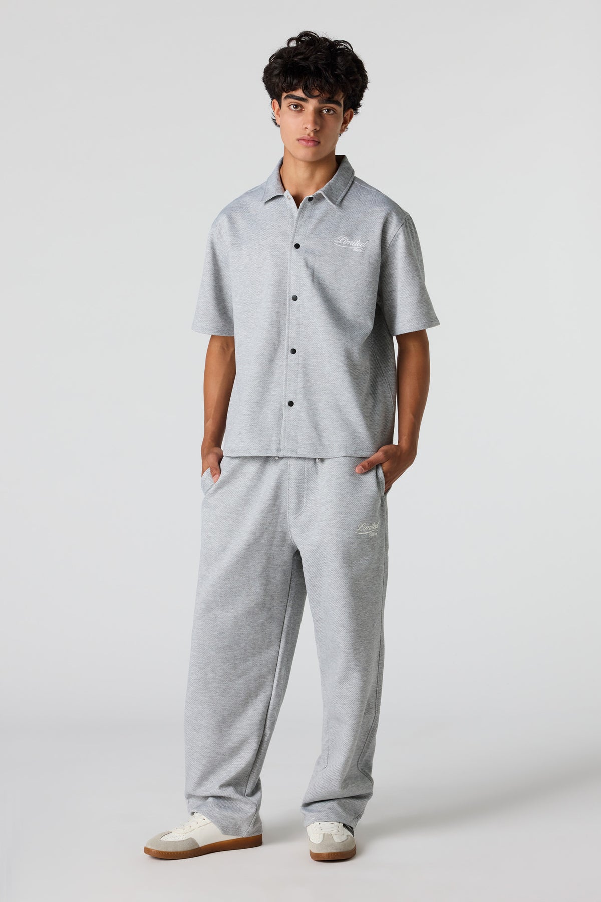 Alt View 2. Textured Embroidered Sweatpant - Heather Grey