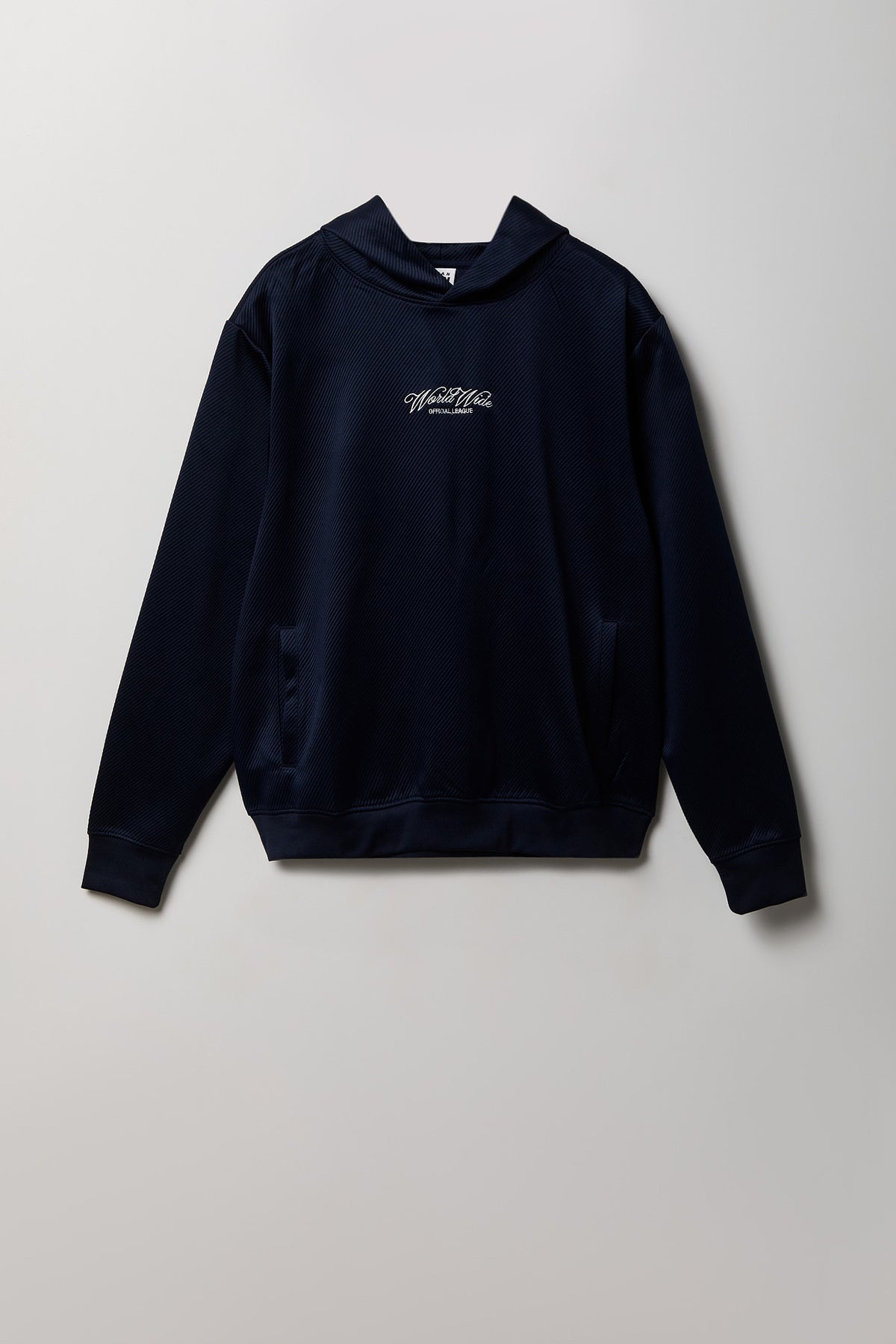 Alt View 2. Textured Embroidered Hoodie - Navy